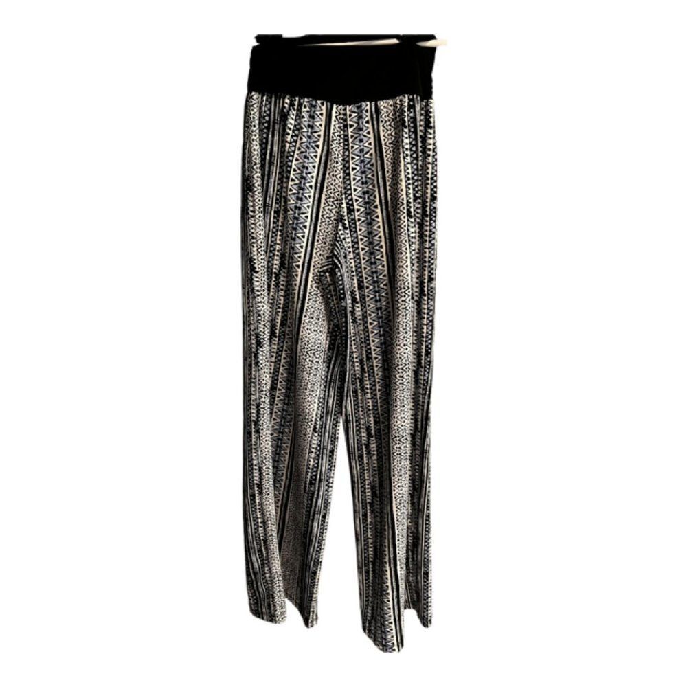 APT 9 Printed Palazzo Sz XS Blue Black Plaid Wide Leg Pull-on Pants Ankle Length